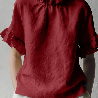 Yuna™ Casual Solid Color Blouse with Elegant Neckline