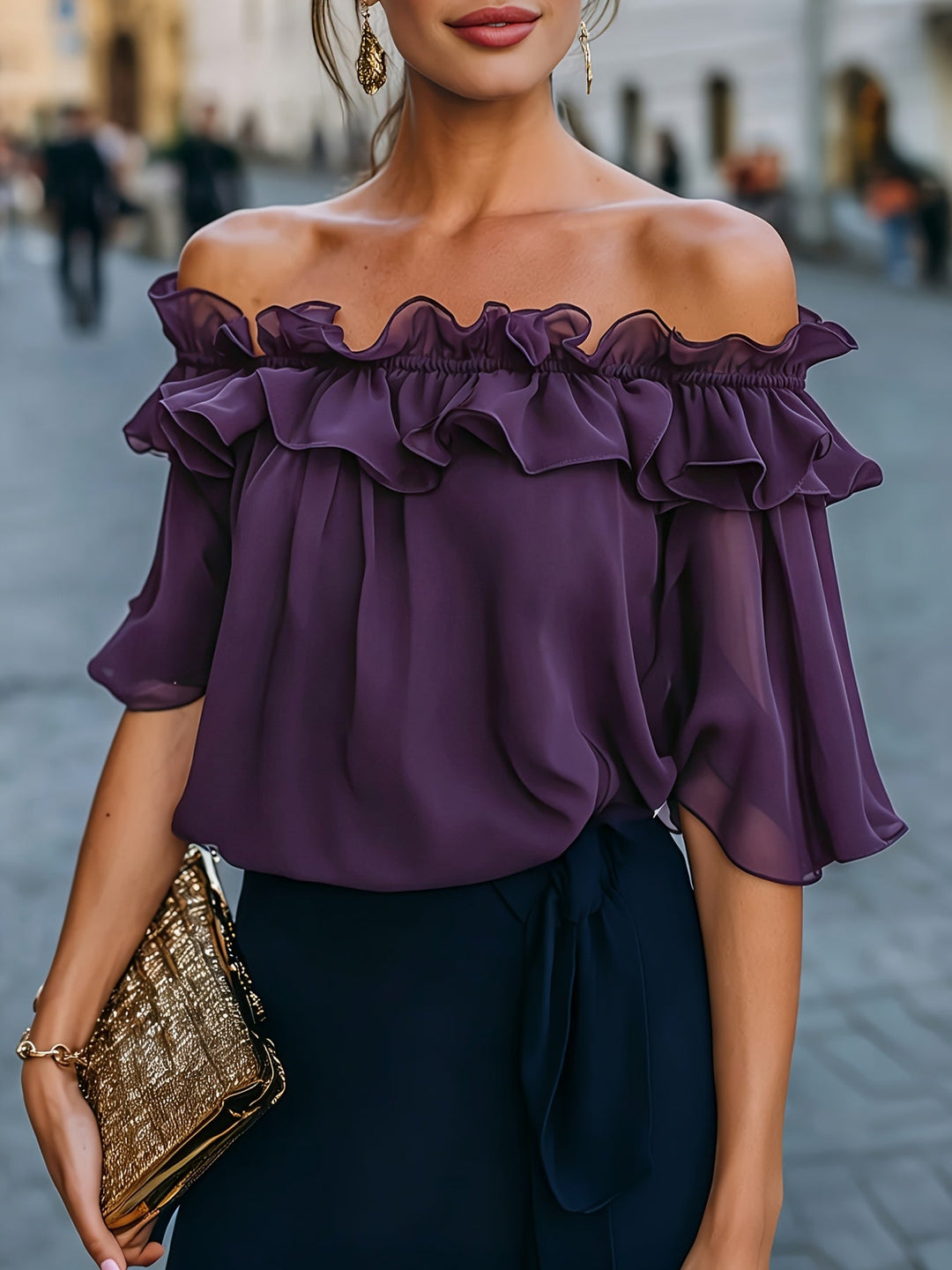 Bruvelle | Elegant Off-Shoulder Blouse with Short Sleeves