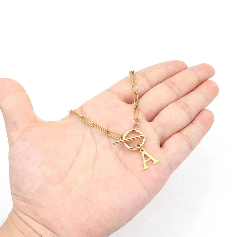 Ganelle™ Collar with Circular Lock Closure and Initial in Paperclip Shape