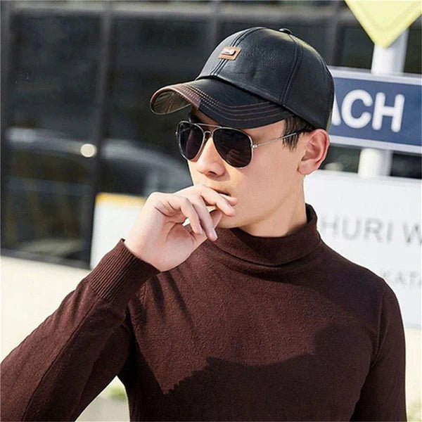 Olivaro™ Warm Leather Cap for Men Ideal for Autumn and Winter