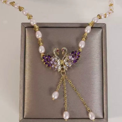 Winslow™ Double Swan Pendant Necklace in Purple