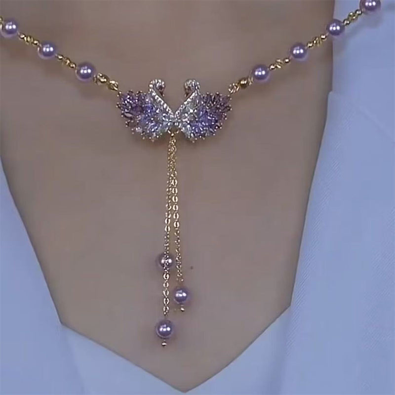 Winslow™ Double Swan Pendant Necklace in Purple