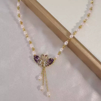 Winslow™ Double Swan Pendant Necklace in Purple